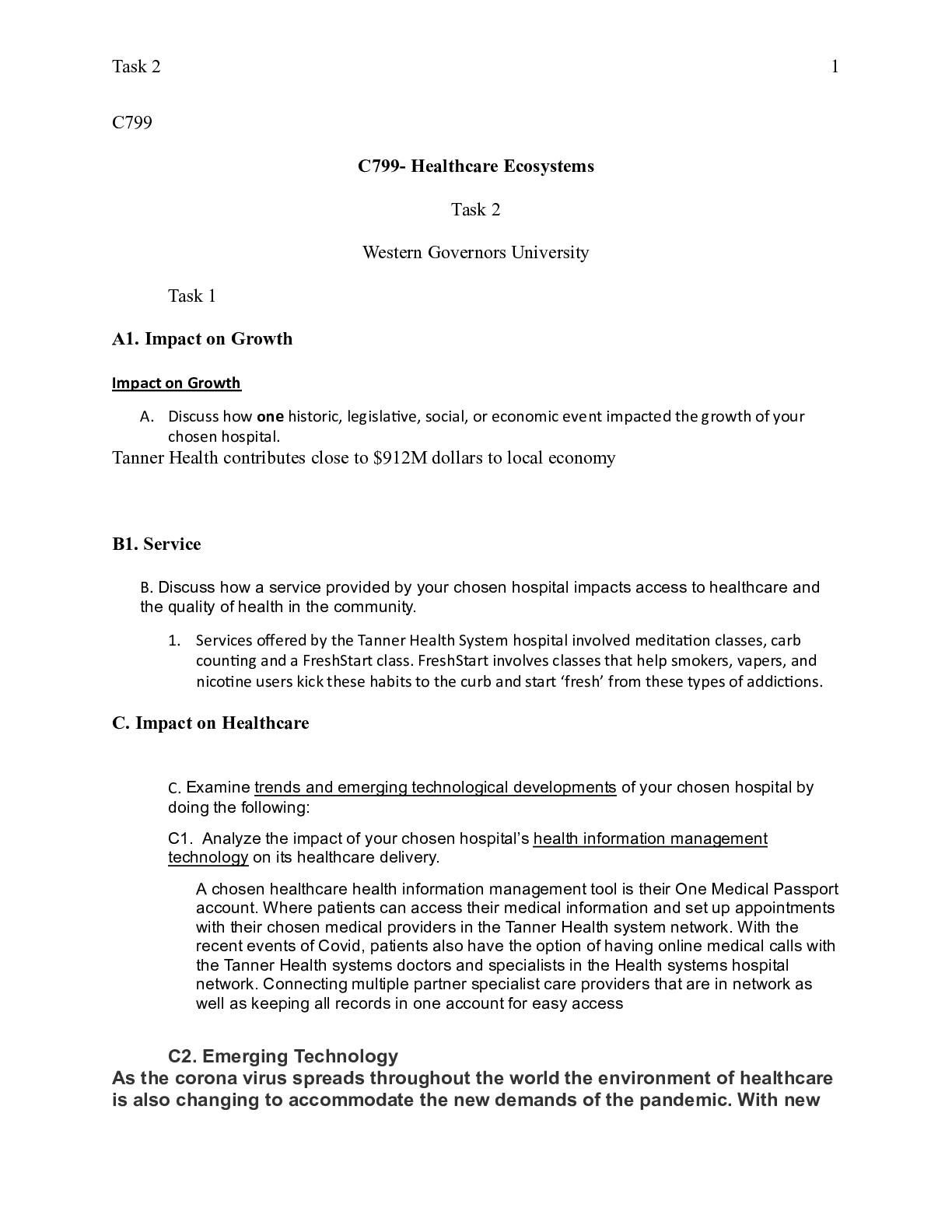 Preview image of task_2_draft.docx  C799  C799- Healthcare Ecosystems  Task 2  Western Governors University document